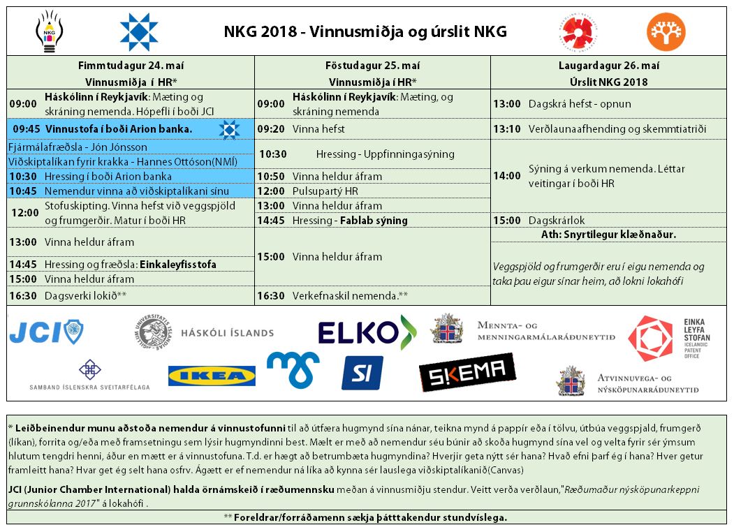 NKG-2018-Vinnusmiðja-og-úrslit-NKG- Dagskrá vinnustofu NKG 2018