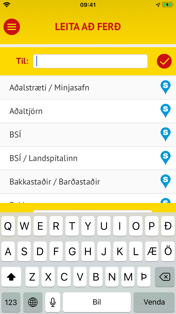 Strætóapp - Leita að ferð (listi)