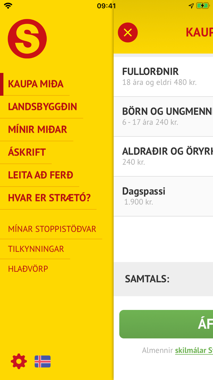 Strætóapp - Valmynd (kaupa miða)